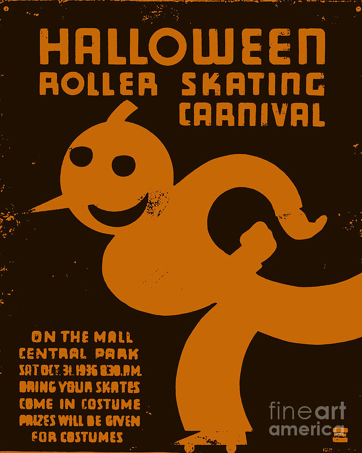 Vintage WPA Halloween Roller Skating Carnival Poster Painting by Edward Fielding
