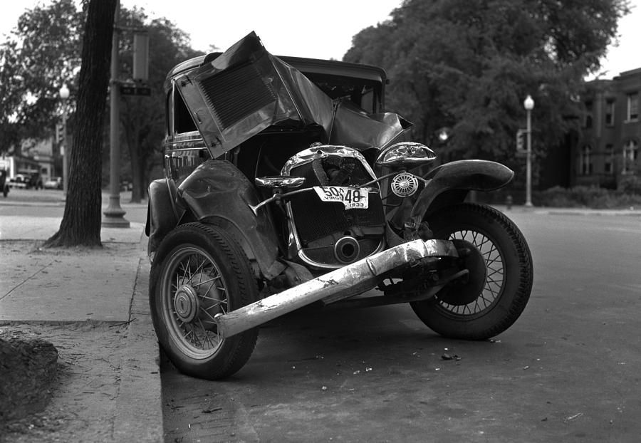 Vintage Wrecked Automobile - Circa 1933 Photograph