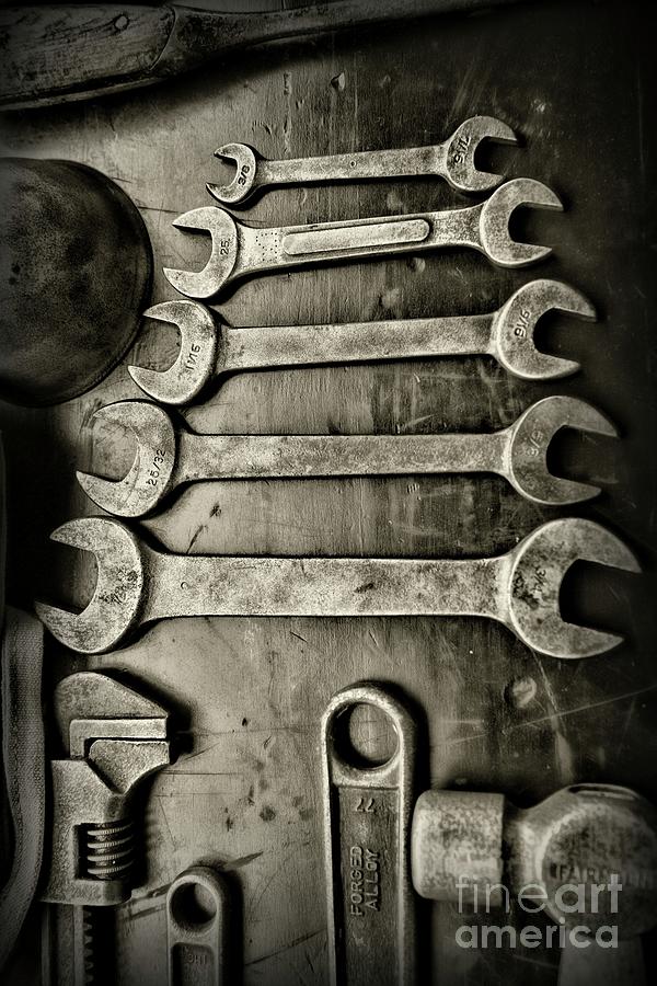 Vintage Wrenches in black and white Photograph by Paul Ward