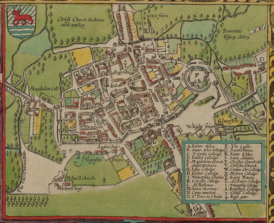 Vintge Map Of Oxford England - 1605 Drawing