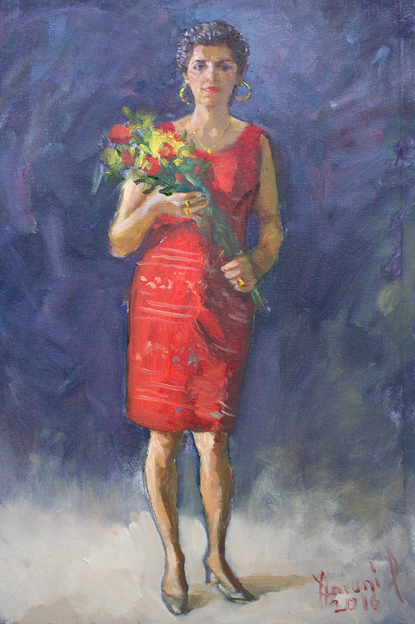 Viola in Red Painting by Ylli Haruni