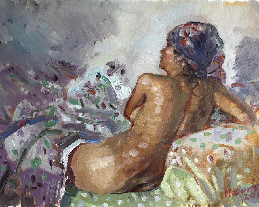 Nude in Violet Painting by Ylli Haruni
