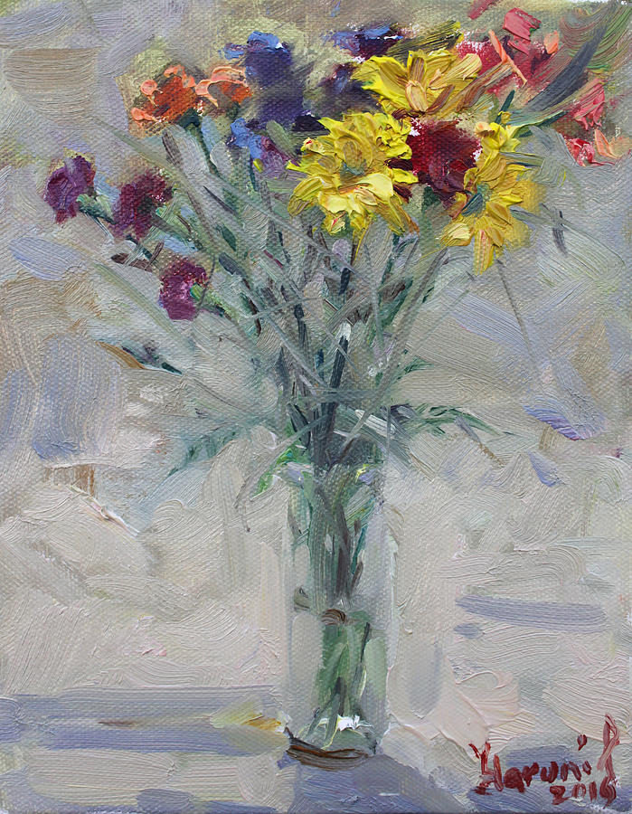 Violas Flowers Painting by Ylli Haruni