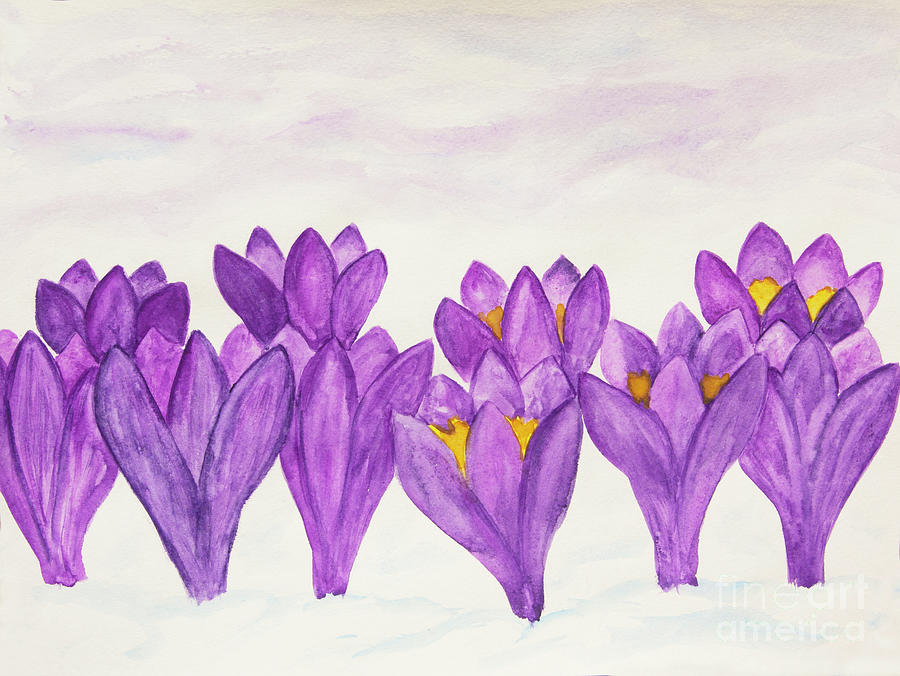 Violet crocuses in snow Painting by Irina Afonskaya