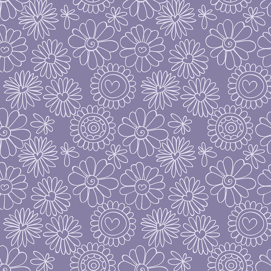 Violet doodle floral pattern Digital Art by Katerina Kirilova - Fine ...