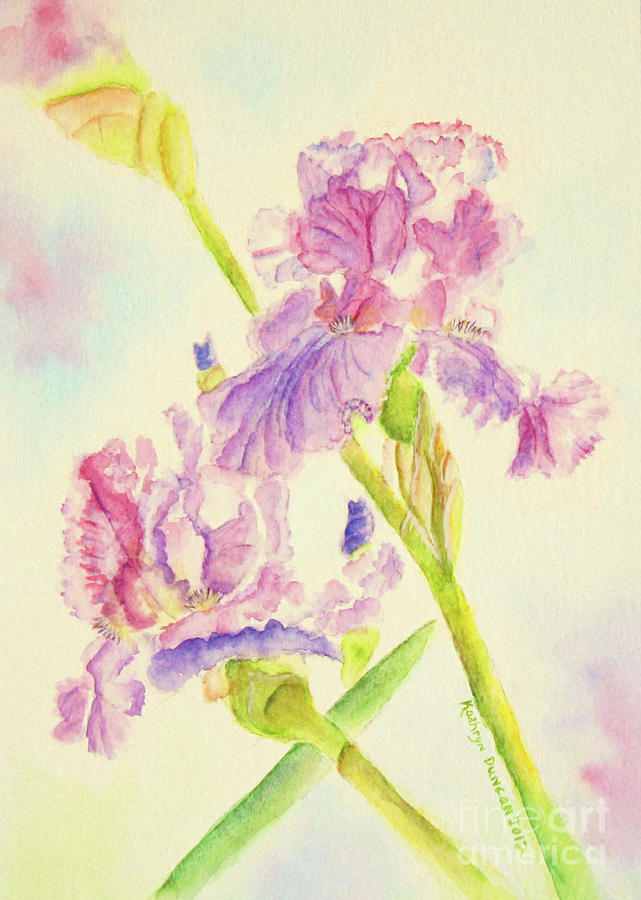 Violet Irises Painting by Kathryn Duncan