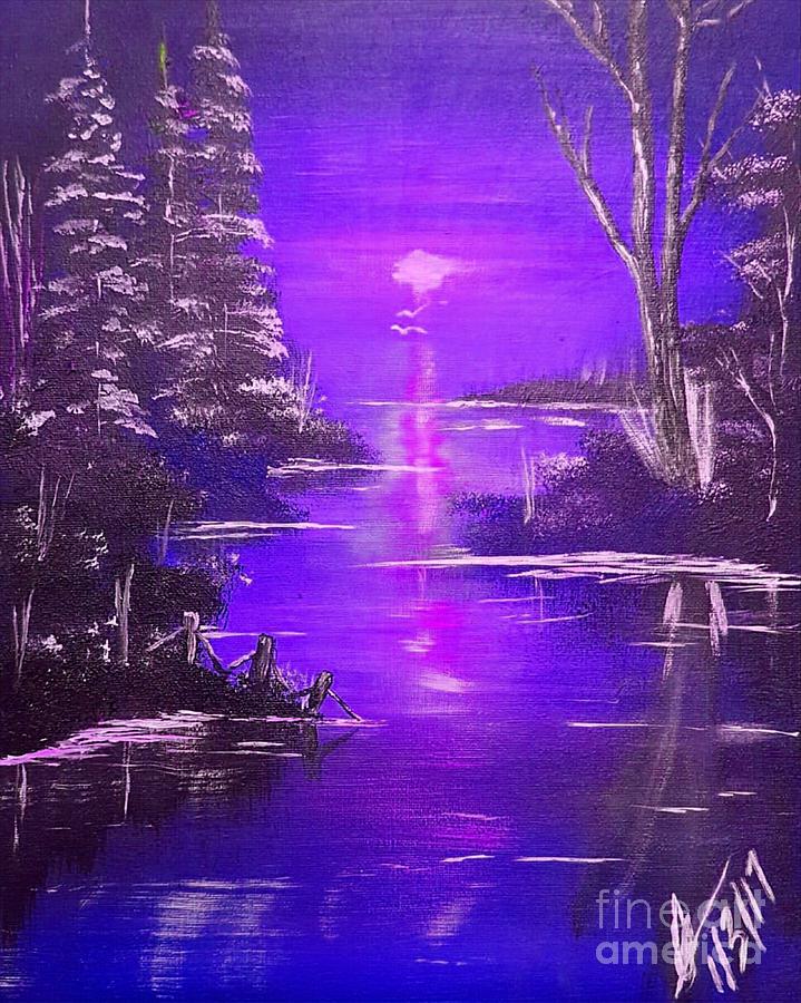 Sunset Painting - Violet Nightfall by Collin A Clarke