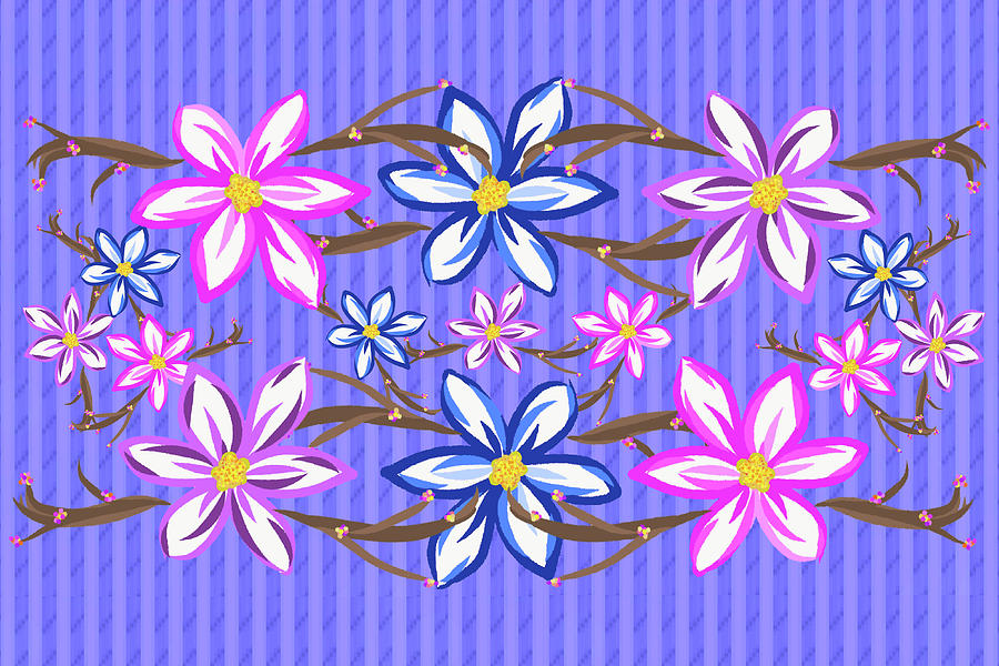 Violet Stripes with Flowers Mixed Media by Gravityx9 Designs