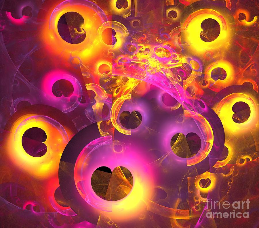 Abstract Digital Art - Violet Sun Hearts by Kim Sy Ok