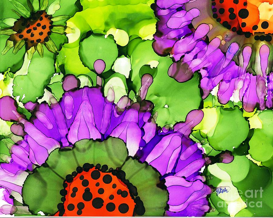 Violet Sunflowers Painting by Yolanda Koh