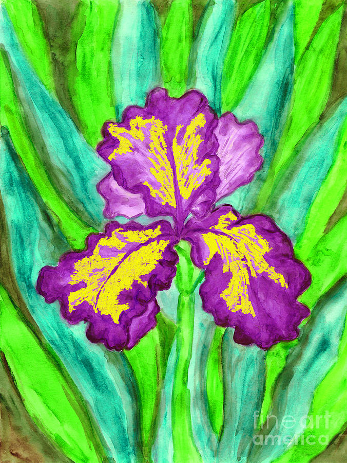 Violet-yellow iris, painting Painting by Irina Afonskaya