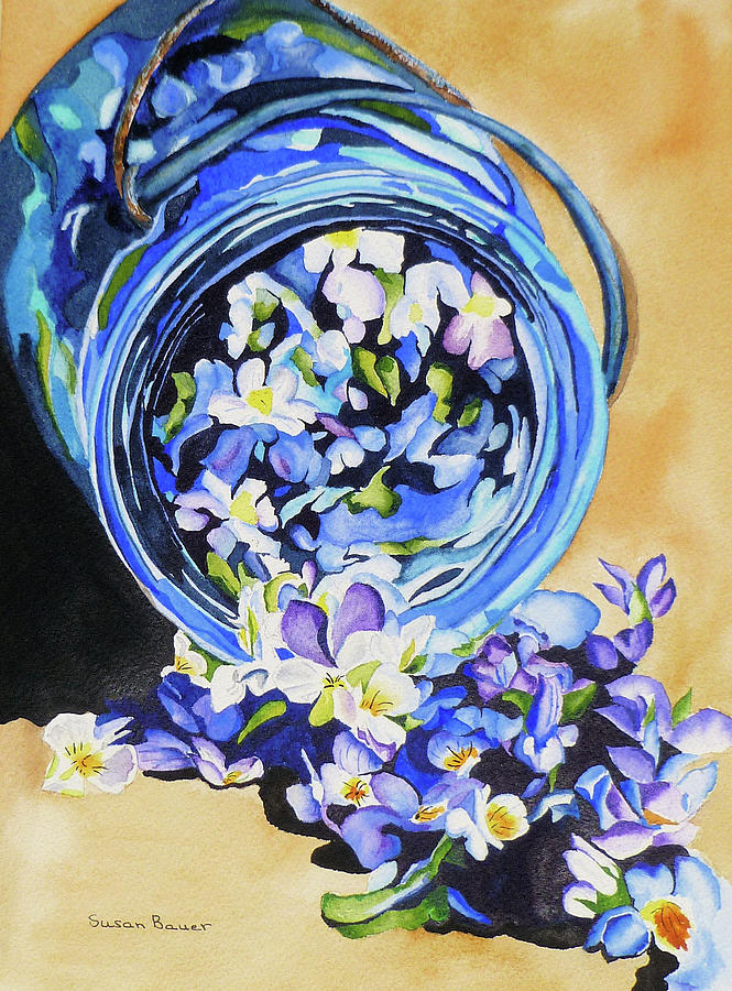 Violets in a Blue Jar Painting by Susan Bauer