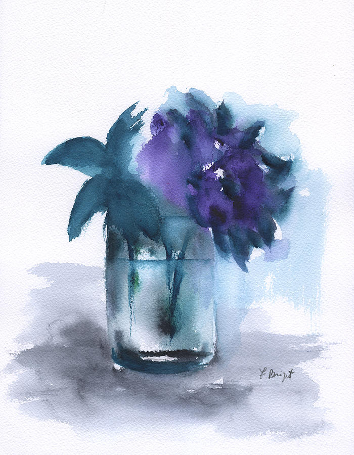 Violets In A Glass Abstract Painting by Frank Bright