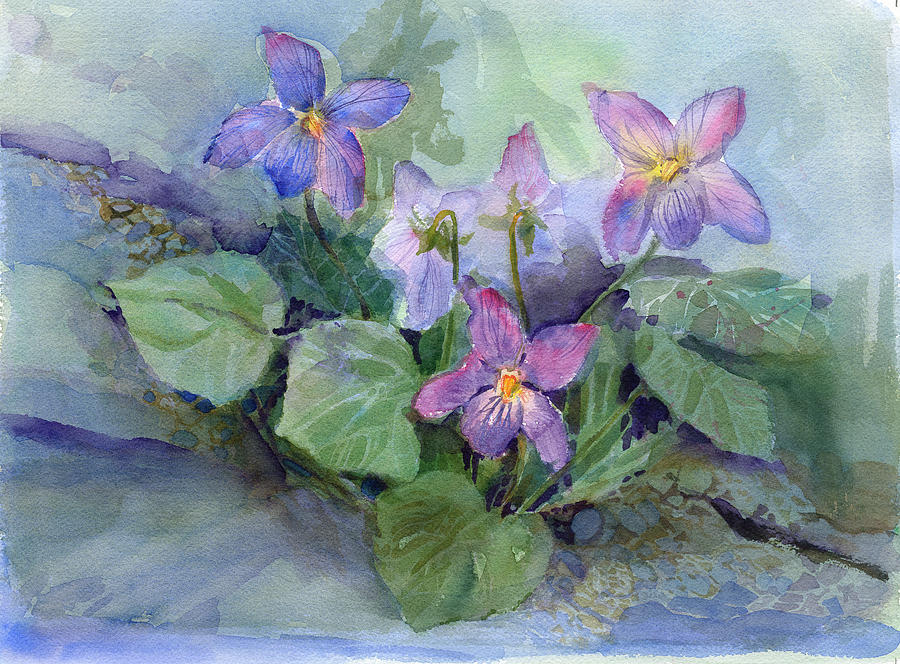 Flower Painting - Violets by Garden Gate