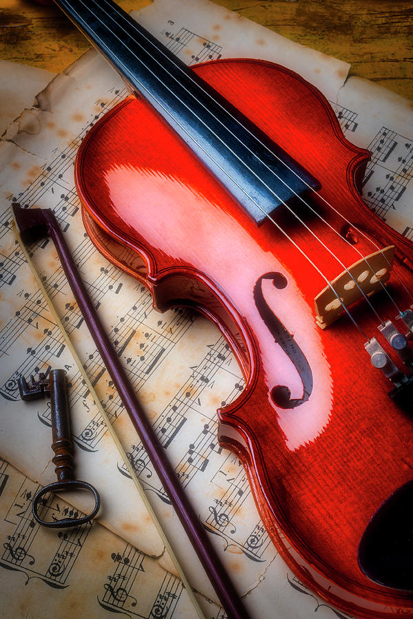 Music Photograph - Violin And Old Key by Garry Gay