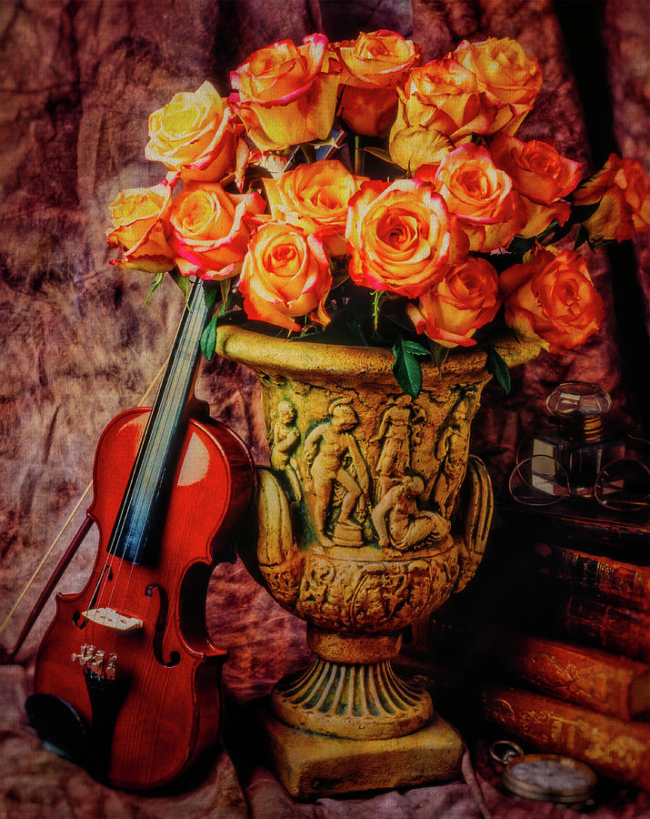 Violin And Roses Still Life Photograph by Garry Gay