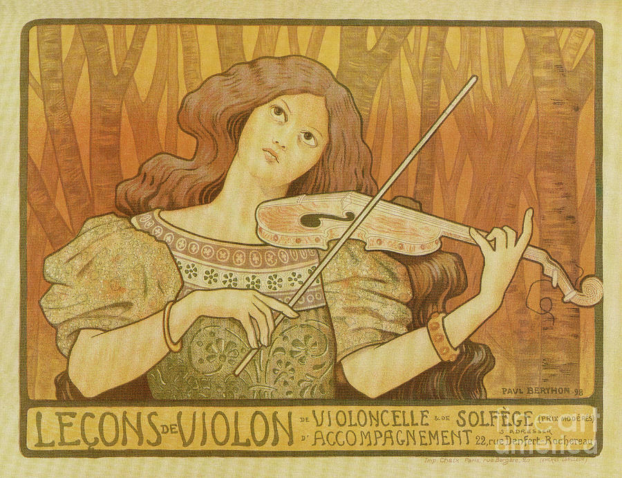 Violin lessons vintage French advertising Drawing by Heidi De Leeuw