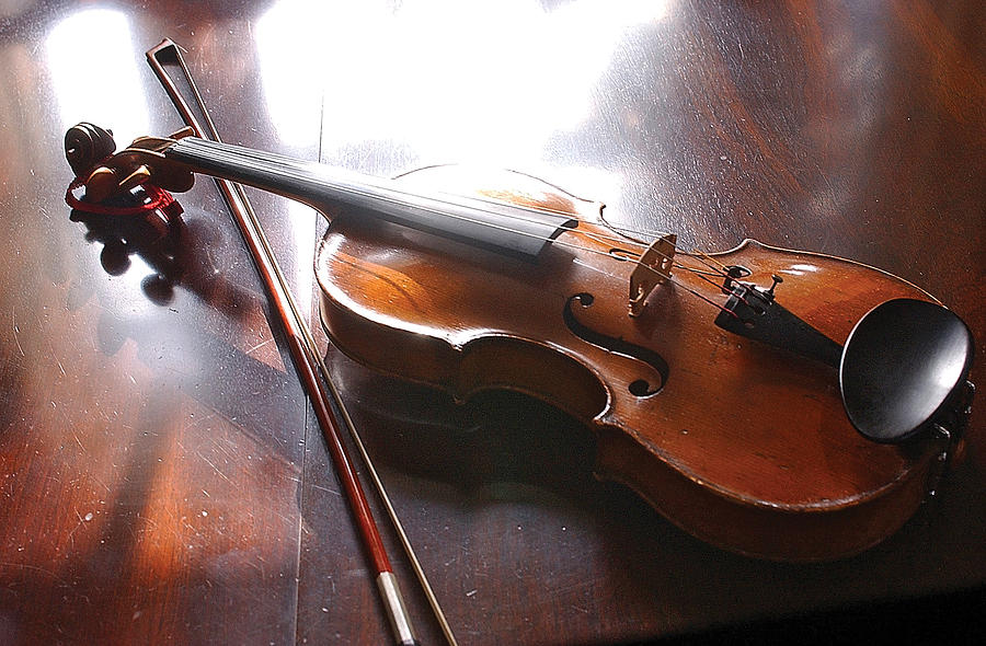 Music Photograph - Violin on table by Steve Somerville