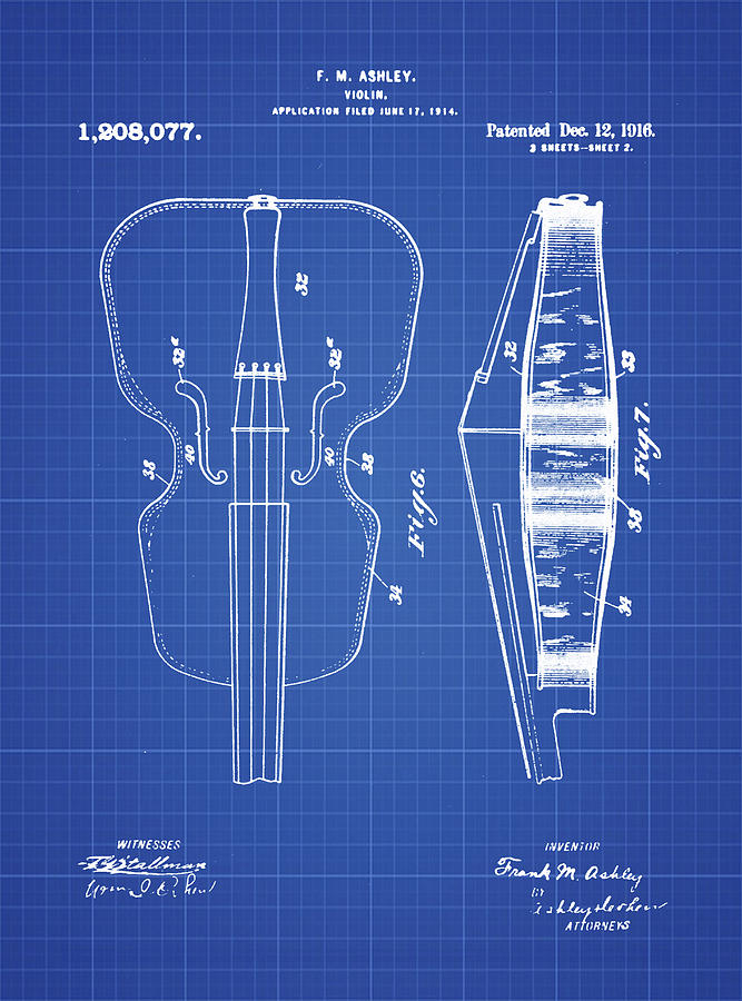 Violin Patent 1916 Blueprint Photograph by Digital Reproduction