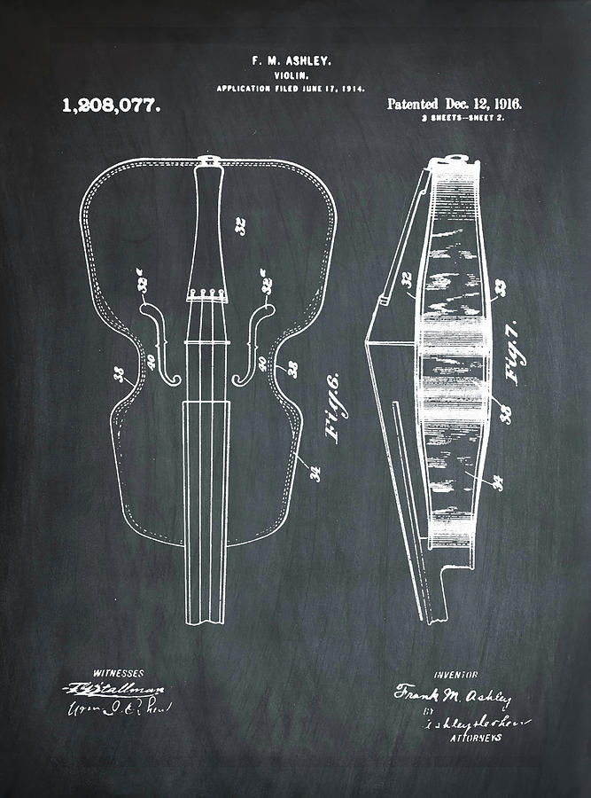 Violin Patent 1916 Chalk Photograph by Digital Reproduction