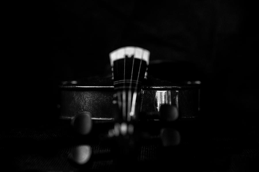 Music Photograph - Violin Portrait Music 6 Black White Macro by David Haskett II