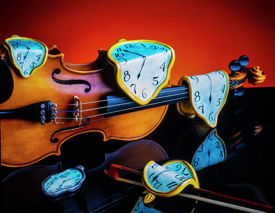 Violin With Melted Watches Photograph by Garry Gay