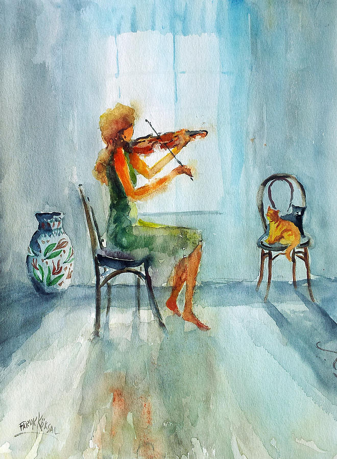 Violin Work... Painting by Faruk Koksal