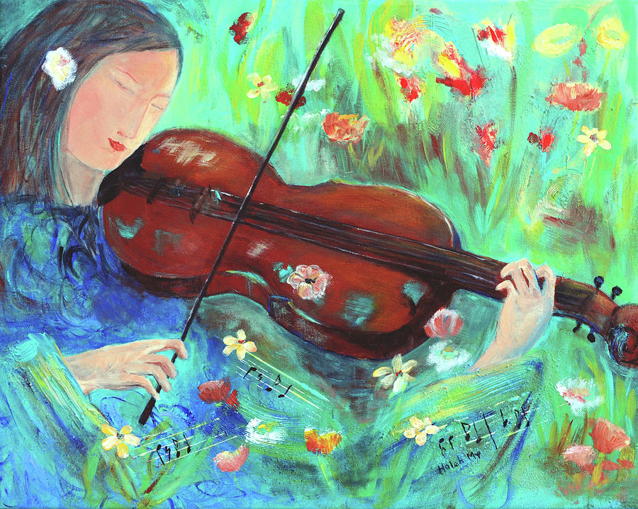 Violinist In Garden Painting by Haleh Mahbod