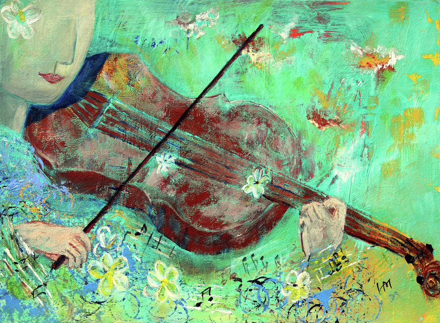 Violinist In the Garden Painting by Haleh Mahbod