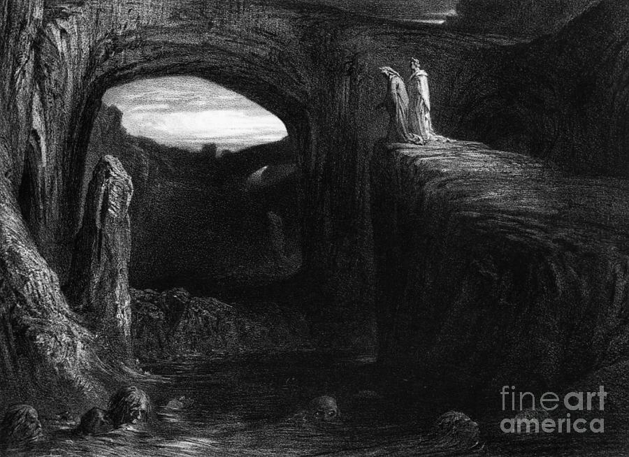 Virgil and Dante entering Hell Drawing by Gustave Dore
