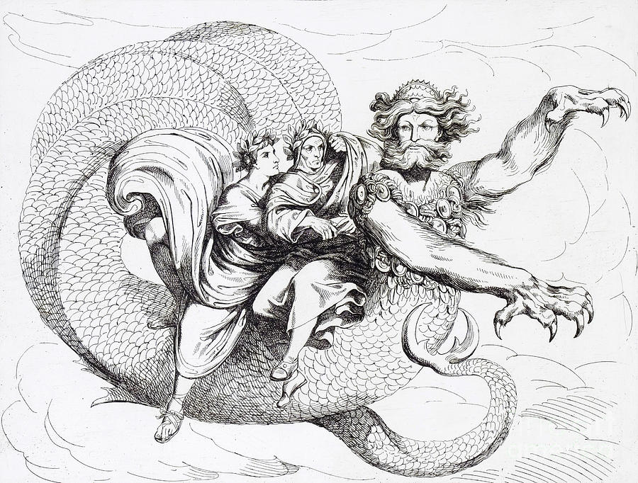 Literature Photograph - Virgil And Dante Riding Geryon, Divine by Wellcome Images