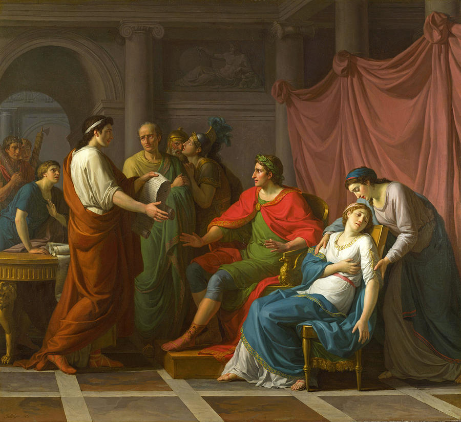 Virgil reading the Aeneid to Augustus and Octavia Painting by Jean-Joseph Taillasson