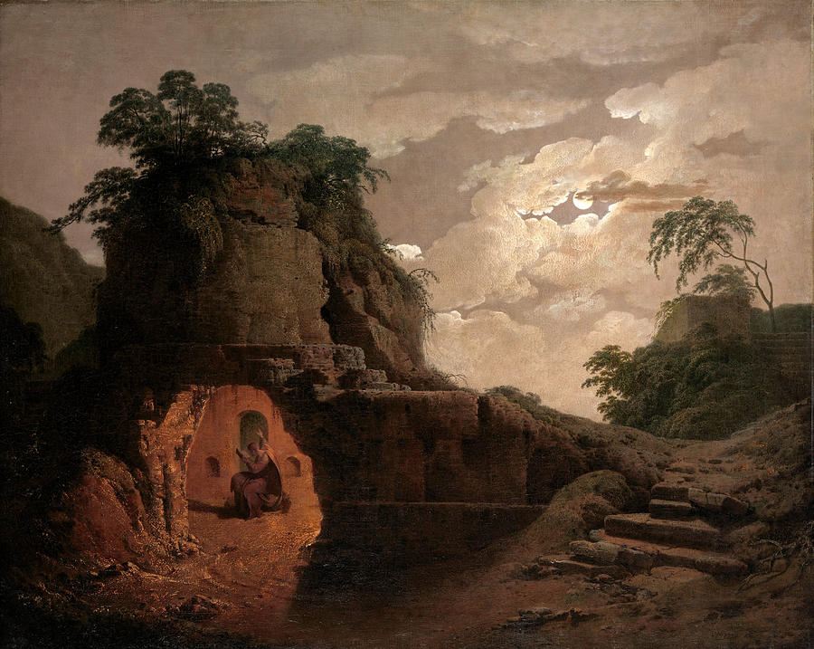 Virgils Tomb by Moonlight with Silius Italicus Declaiming Painting by Joseph Wright of Derby