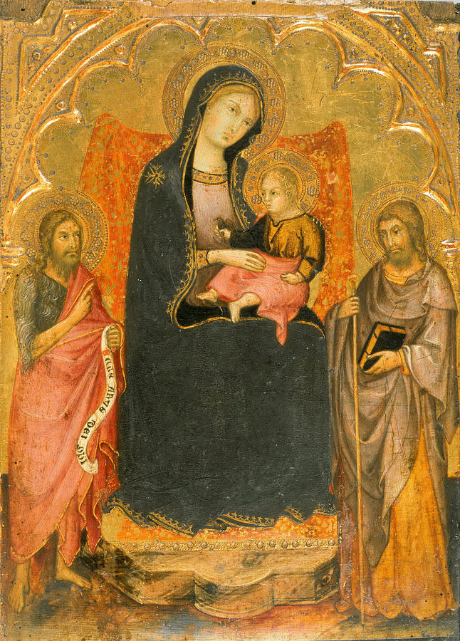 Virgin and Child Enthroned with Saints John the Baptist and James Major Painting by Andrea di Bartolo