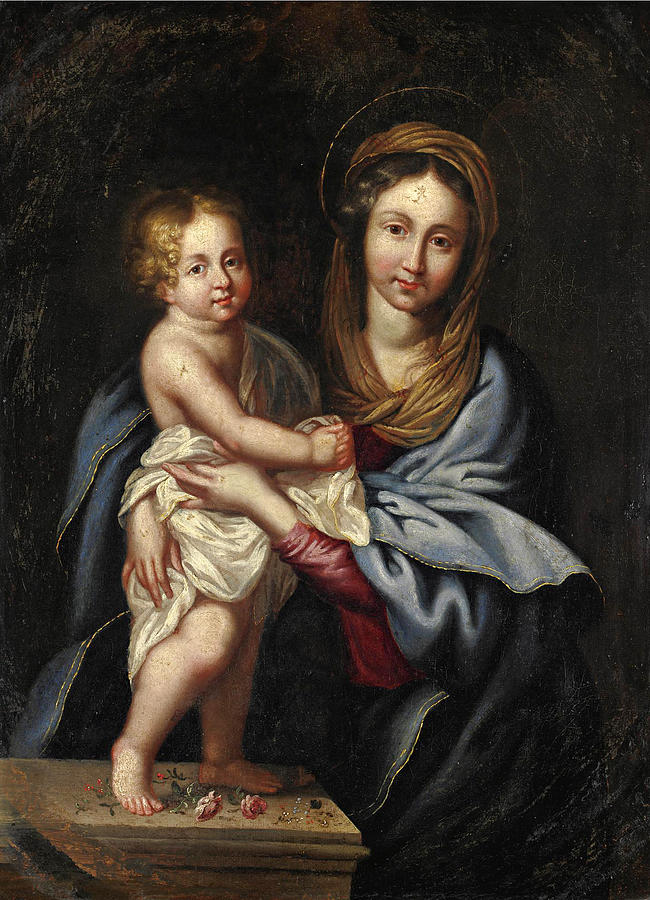 Virgin and Child Painting by Follower of Pierre Mignard