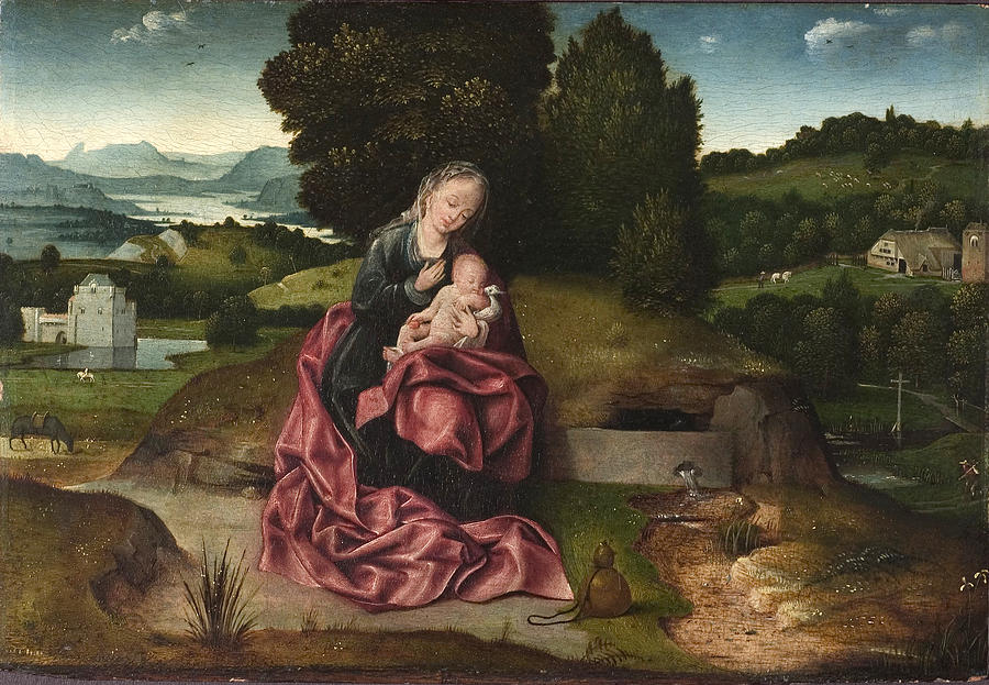 Virgin and Child Resting during the Flight into Egypt Painting by Attributed to Joachim Patinir