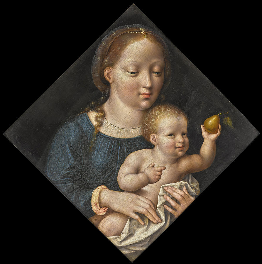 Virgin and Child with a Pear Painting by Workshop of Joos van Cleve
