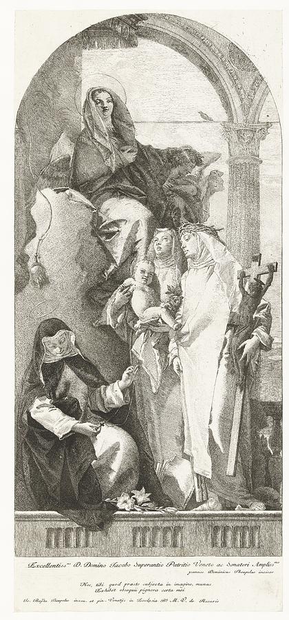 Virgin and Child with three female saints of the Dominican order, Giovanni Domenico Tiepolo, after G Painting by Celestial Images