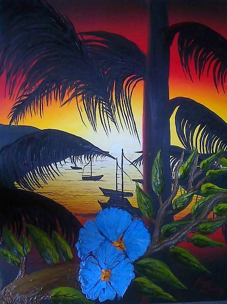 Virgin Iland Palms At Sunset two Painting by James Dunbar