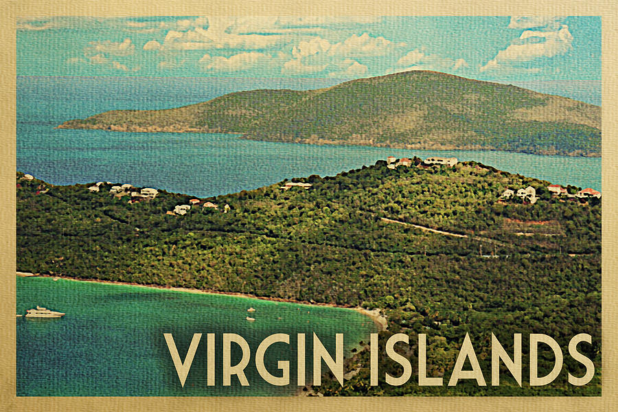 Virgin Islands Digital Art - Virgin Islands Travel Poster - Vintage Travel by Flo Karp