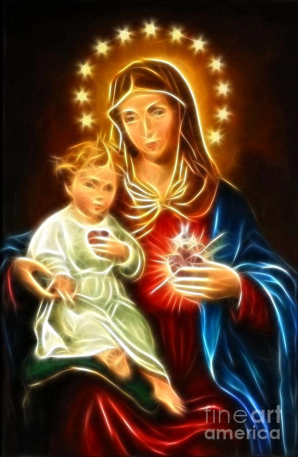 Virgin Mary And Baby Jesus Sacred Heart Mixed Media by Pamela Johnson