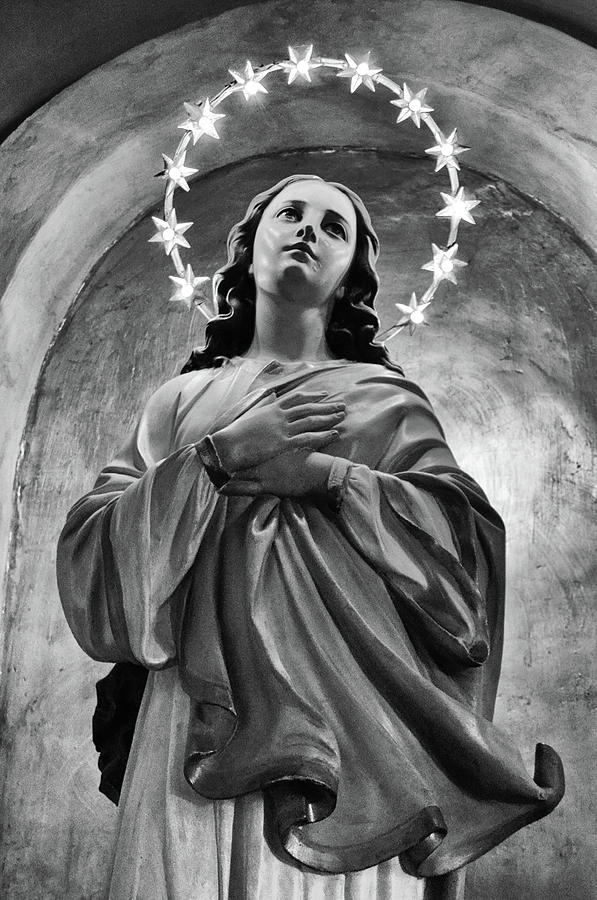 Virgin Mary at Scala Santa Pontifical Sanctuary Rome Italy Black and White Photograph by Shawn OBrien