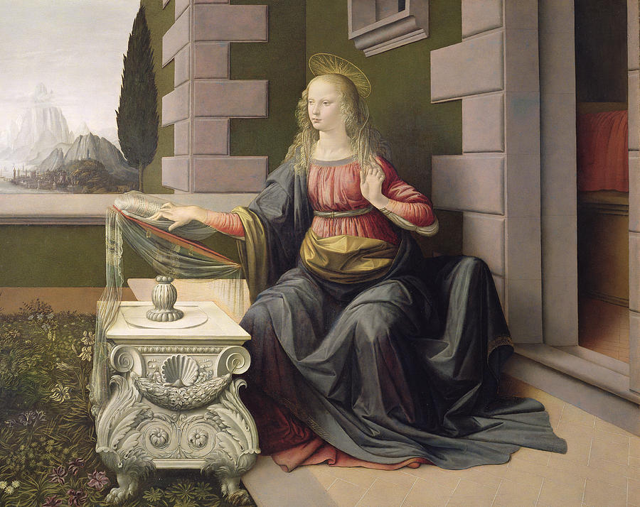Virgin Mary, from the Annunciation Painting by Leonardo Da Vinci ...