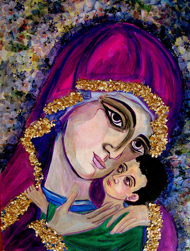 Virgin Mary in Purple Mixed Media by Sarah Hornsby