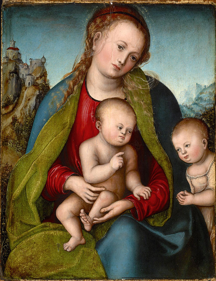 Virgin Mary with the Child and Saint John the Baptist Painting by Lucas Cranach the Elder