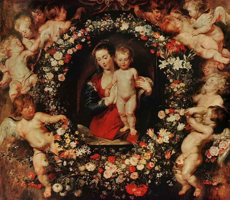 Madonna Painting - Virgin with a Garland of Flowers by Peter Paul Rubens
