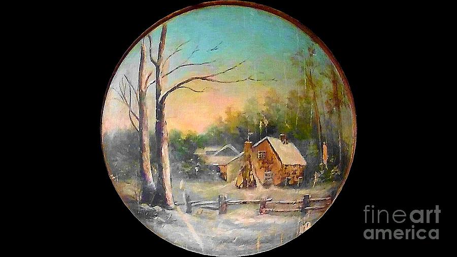 Virginia Cabin With Snow In A Sphere 19th Century Original Oil Photograph