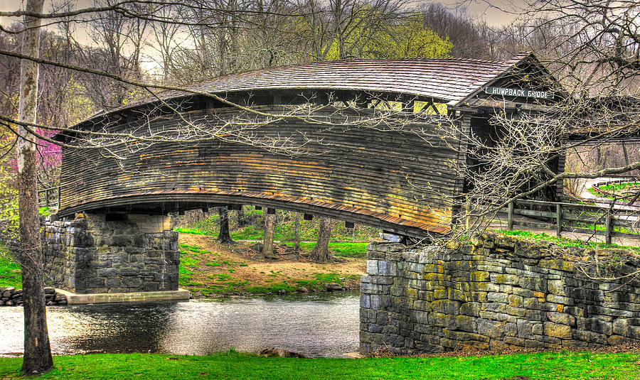 Virginia Country Roads - Humpback Covered Bridge Over Dunlap Creek #14A - Spring, Alleghany County Photograph by Michael Mazaika
