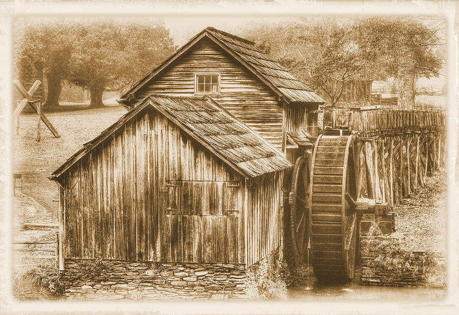 Virginia Country Roads - Mabry Mill No. 23 Sepia - Blue Ridge Parkway, Floyd County Photograph by Michael Mazaika