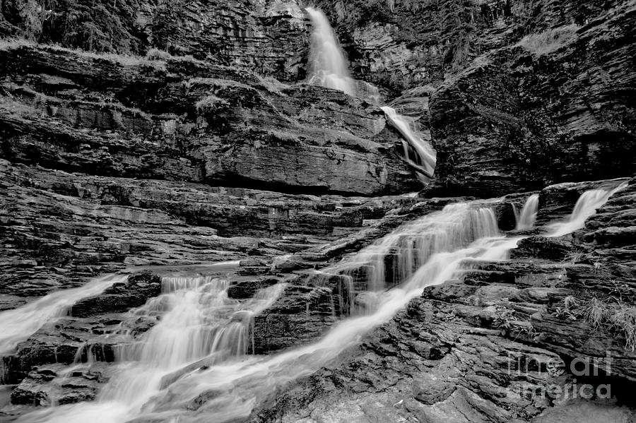 Glacier National Park Photograph - Virginia Falls Landscape - Back And White by Adam Jewell